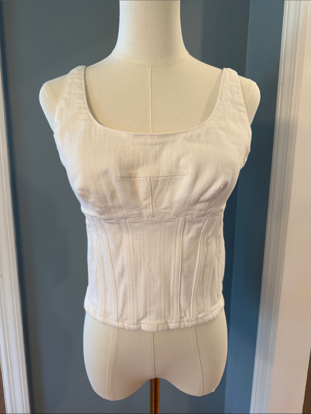 Anthropologie White Denim Corset Tank top by Maeve - Picture 2 of 8